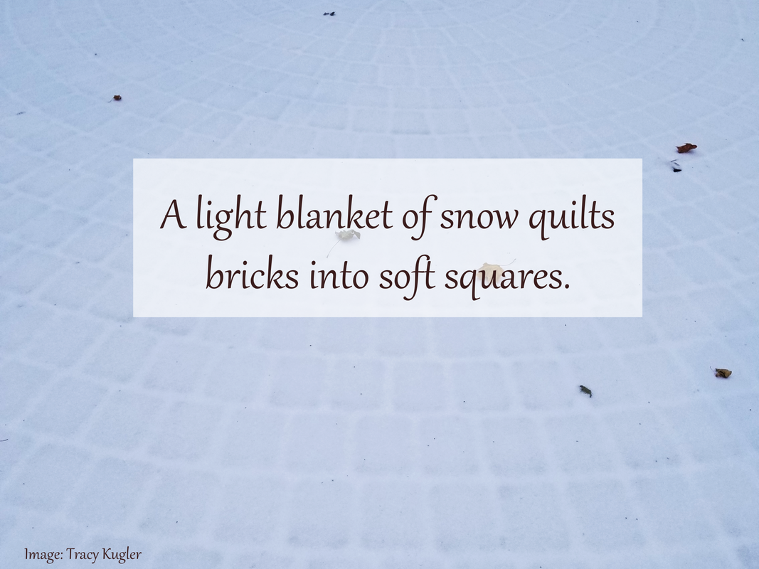 A light blanket of snow quilts bricks into soft squares.