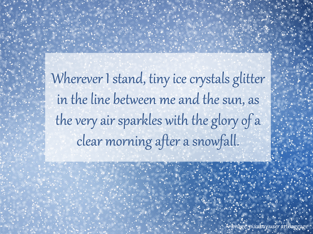 Wherever I stand, tiny ice crystals glitter in the line between me and the sun, as the very air sparkles with the glory of a clear morning after a snowfall.